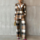 Autumn/Winter Commuter Style Plaid Print Long-Sleeved Slim-Fit Suit Set (Jacket and Trousers) YF-10952