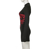 2025 New Arrival Dragon Pattern Print High-Neck Slim-Fit Bodycon Jumpsuit MRA-21587