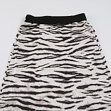 2025 High-Waisted Zebra Print Slit Pencil Skirt MRA-45982