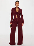 Casual and Versatile Shirt and Pants Set With A Lapel Collar and Tie-up Design XS-1852
