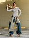 2025 New Style Two-tone Patchwork Contrasting Curved Edge Jeans RS-5943