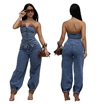 New Strapless Stretchy Long Pants and Casual Denim Set MEM-88669