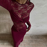 2025 Sexy Long-Sleeved Patchwork Lace Dress FL-25393