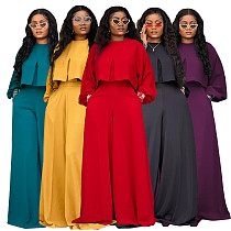 New Autumn/Winter 2025 Round-neck Irregular lantern Sleeve Top Loose Wide-leg Pants Set NNWY-8153
