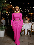Sexy Hollow-out Crop Top and Ruched Long Skirt Two-piece Set SFY-828