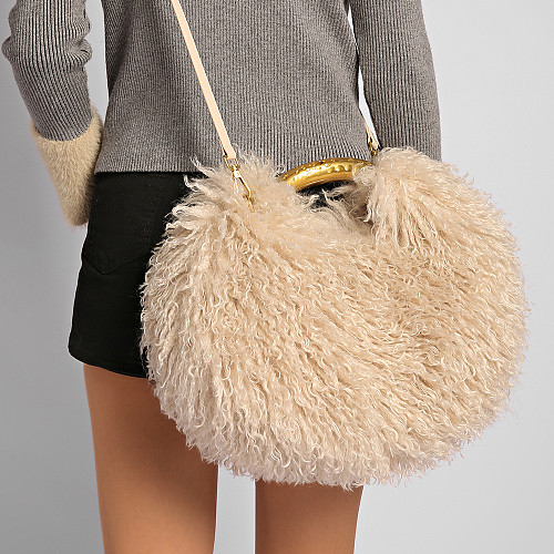 New Plush Handbag Imitation Shearling Crossbody Round Bag RS-51216