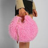 New Plush Handbag Imitation Shearling Crossbody Round Bag RS-51216
