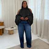Stylish Back-tie Organza Off-the-shoulder Blouse With Puff Sleeves NNWY-8147