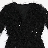 Sexy and Fashionable Deep V-neck Long-sleeved Mini Dress CYA-902210