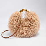 New Plush Handbag Imitation Shearling Crossbody Round Bag RS-51216