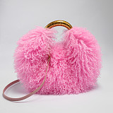 New Plush Handbag Imitation Shearling Crossbody Round Bag RS-51216