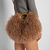 New Plush Handbag Imitation Shearling Crossbody Round Bag RS-51216