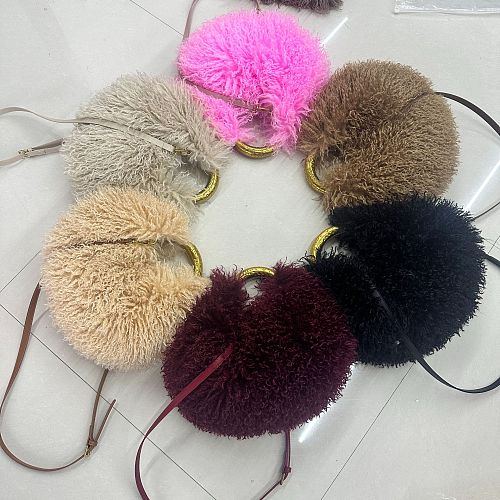 New Plush Handbag Imitation Shearling Crossbody Round Bag RS-51216