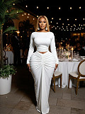 Sexy Hollow-out Crop Top and Ruched Long Skirt Two-piece Set SFY-828