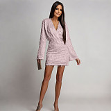Sexy and Fashionable Deep V-neck Long-sleeved Mini Dress CYA-902210
