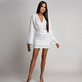 Sexy and Fashionable Deep V-neck Long-sleeved Mini Dress CYA-902210