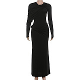 Stylish Solid-color Pleated Patchwork High-waisted Dress With A Slimming Effect ZJQD-85995