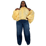 Stylish Back-tie Organza Off-the-shoulder Blouse With Puff Sleeves NNWY-8147