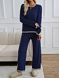 2025 Casual Solid Color Knitted Long-Sleeved Sweater and Pants Set LDG-48016