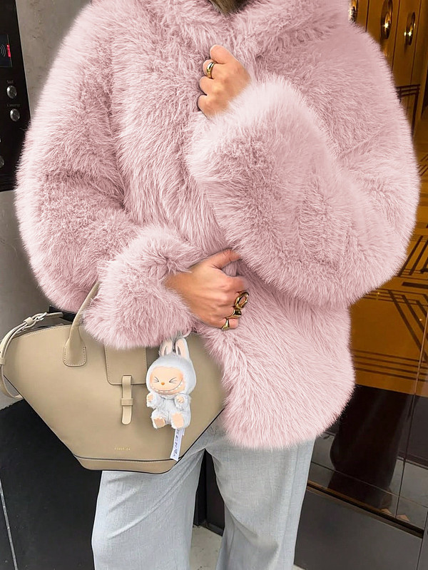 2025 Autumn/Winter Elegant and Stylish Fluffy Long-Sleeved Coat LDG-37011