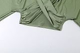2025 Fashionable and Sexy Cross V-Neck Slim-Fit Crop Top with Long Sleeves ZJQD-80381