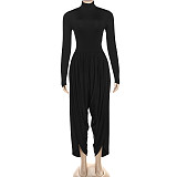 2025 High-Neck Long-Sleeve Pleated Patchwork Jumpsuit ZJQD-80706