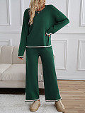 2025 Casual Solid Color Knitted Long-Sleeved Sweater and Pants Set LDG-48016