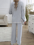 2025 Casual Solid Color Knitted Long-Sleeved Sweater and Pants Set LDG-48016