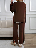 2025 Casual Solid Color Knitted Long-Sleeved Sweater and Pants Set LDG-48016