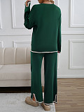 2025 Casual Solid Color Knitted Long-Sleeved Sweater and Pants Set LDG-48016