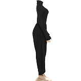 2025 High-Neck Long-Sleeve Pleated Patchwork Jumpsuit ZJQD-80706