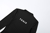 Stylish and Simple Letter-print Crew Neck Long-sleeved Fitted Jumpsuit ZJQD-89462