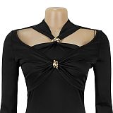 2025 Fashionable Solid Color Elegant Off-Shoulder Slim-Fit Bodycon Dress BY-7627