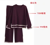2025 Casual Solid Color Knitted Long-Sleeved Sweater and Pants Set LDG-48016