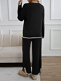 2025 Casual Solid Color Knitted Long-Sleeved Sweater and Pants Set LDG-48016