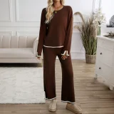 2025 Casual Solid Color Knitted Long-Sleeved Sweater and Pants Set LDG-48016