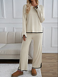 2025 Casual Solid Color Knitted Long-Sleeved Sweater and Pants Set LDG-48016