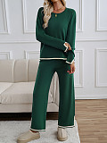 2025 Casual Solid Color Knitted Long-Sleeved Sweater and Pants Set LDG-48016