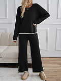 2025 Casual Solid Color Knitted Long-Sleeved Sweater and Pants Set LDG-48016