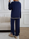 2025 Casual Solid Color Knitted Long-Sleeved Sweater and Pants Set LDG-48016