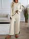2025 Casual Solid Color Knitted Long-Sleeved Sweater and Pants Set LDG-48016