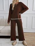 2025 Casual Solid Color Knitted Long-Sleeved Sweater and Pants Set LDG-48016