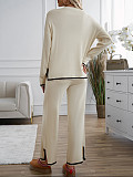 2025 Casual Solid Color Knitted Long-Sleeved Sweater and Pants Set LDG-48016