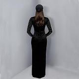 Stylish and Elegant Velvet Long-sleeved Dress With Rhinestone Embellishments BY-7617