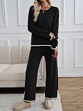 2025 Casual Solid Color Knitted Long-Sleeved Sweater and Pants Set LDG-48016