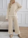 2025 Casual Solid Color Knitted Long-Sleeved Sweater and Pants Set LDG-48016