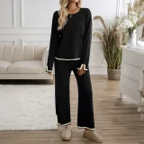 2025 Casual Solid Color Knitted Long-Sleeved Sweater and Pants Set LDG-48016