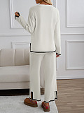 2025 Casual Solid Color Knitted Long-Sleeved Sweater and Pants Set LDG-48016