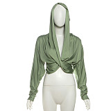 2025 Fashionable and Sexy Cross V-Neck Slim-Fit Crop Top with Long Sleeves ZJQD-80381