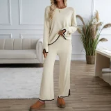 2025 Casual Solid Color Knitted Long-Sleeved Sweater and Pants Set LDG-48016